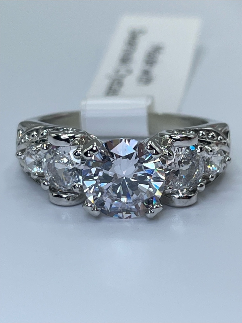 Swarovski Crystal Elements White Crystal 5 Stone Ring Size 8 Bridal Round Cut